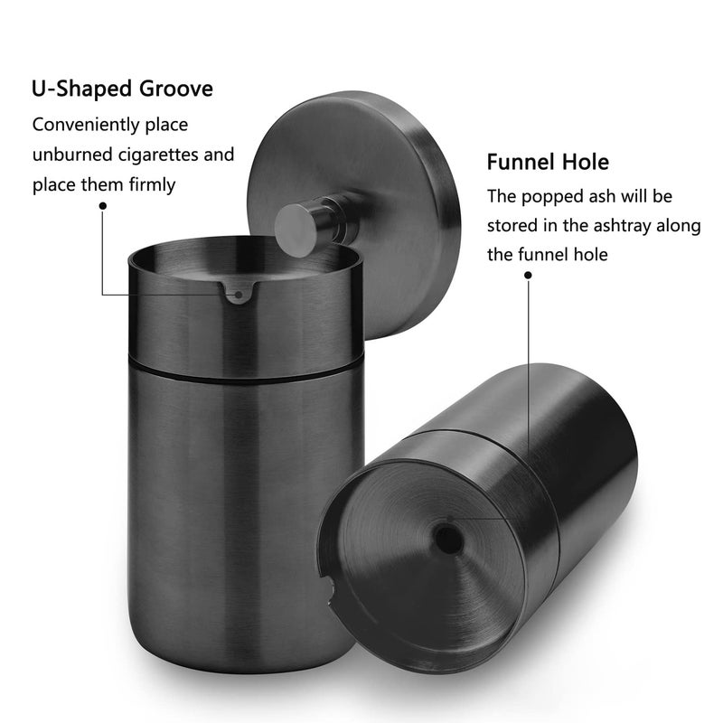 EOCICI Car Ashtray with Lid Smell Proof Stainless Steel Auto Ashtrays Portable Smokeless Detachable Windproof Extinguished Butt Bucket Ash Tray for Car Cup Holder (Black) - Image 4
